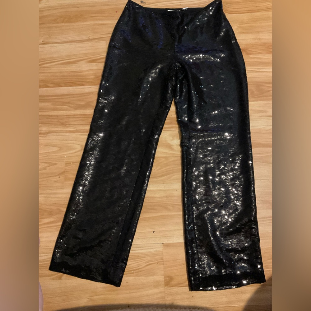 Chico's Black Sequin Swirl wide leg Pants nwt